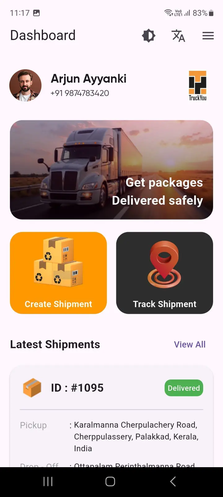 TruckYou Shipper App Screen